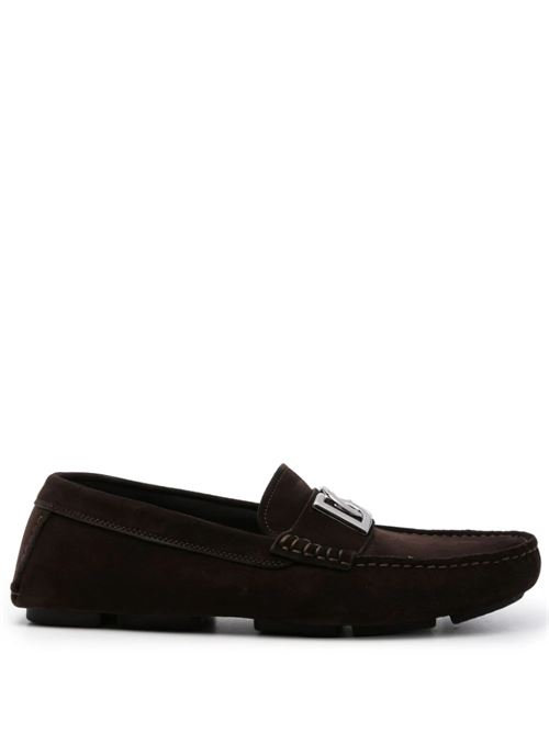 coffee brown calf suede logo plaque slip-on Dolce & Gabbana | A50598AT44180081